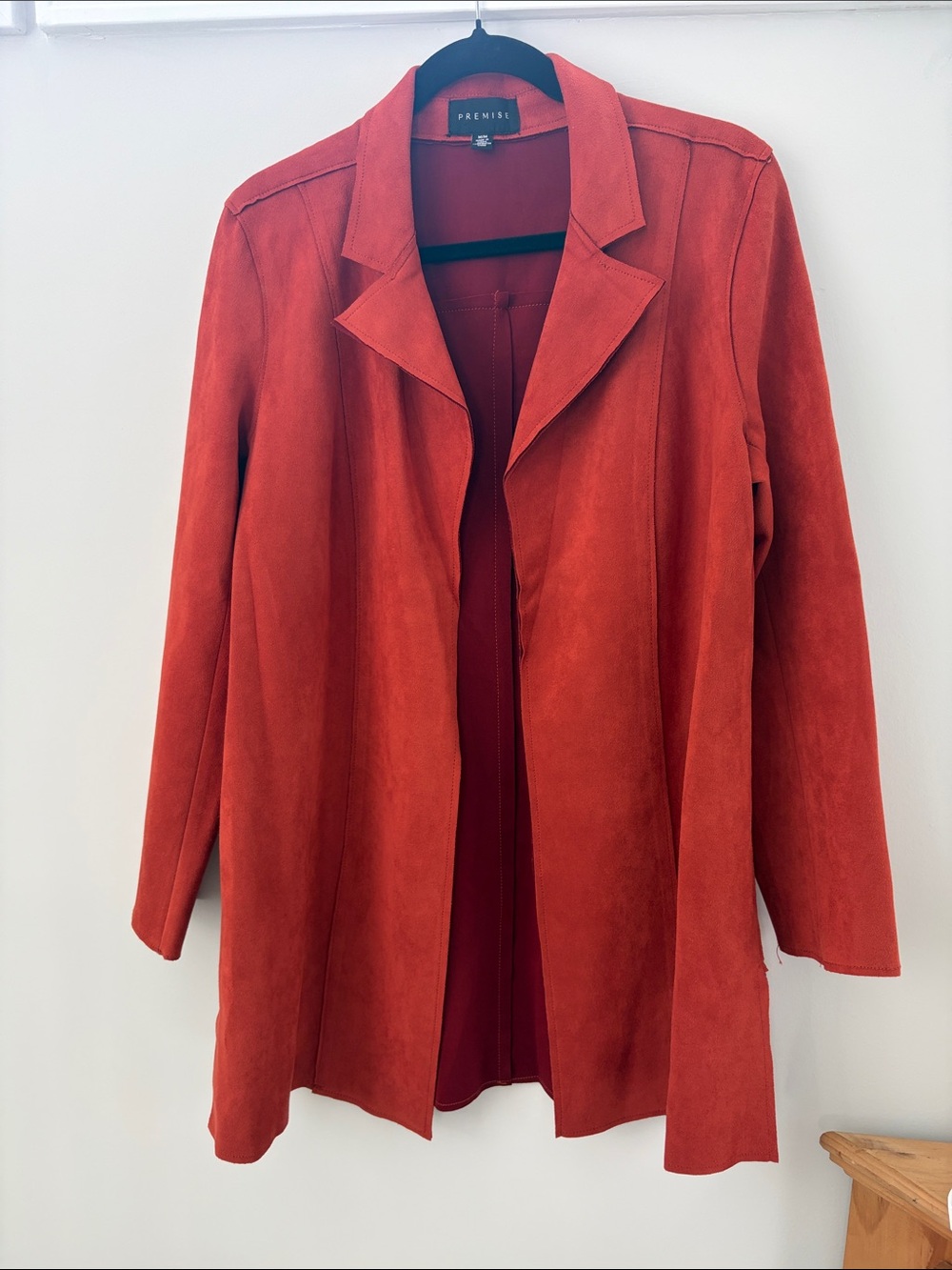 Premise Women’s Rust Faux Suede Open-Front Long Jacket